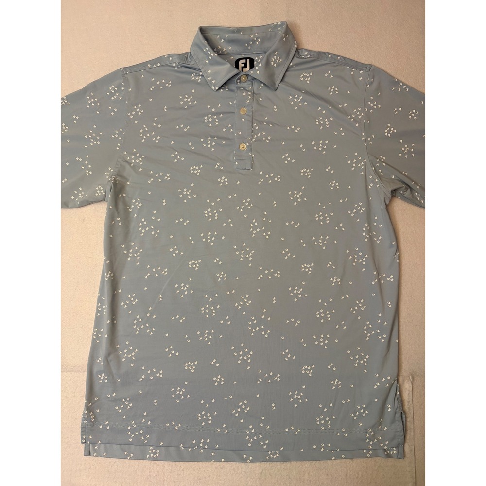 FootJoy Mens Lisle Golf Polo Shirt Light Blue Bird Print Performance Large - Picture 2 of 8